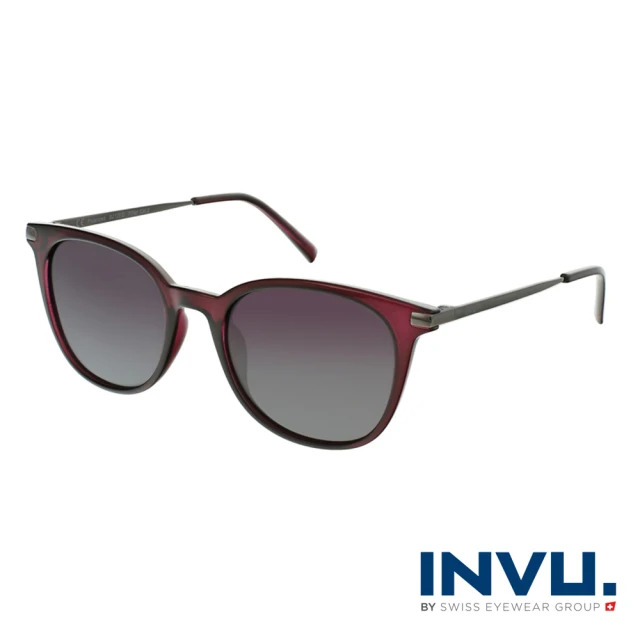 【INVU】瑞士簡約貓眼偏光太陽眼鏡(黑醋栗紅/鐵灰 B2126D)