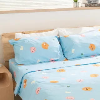【Norns】Kakao Friends 萊恩&桃子天絲被套床包組-雙人(吸濕排汗 寢具 含床包枕套薄被套)
