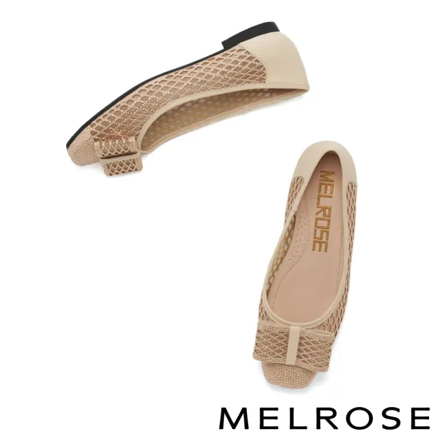 【MELROSE】氣質迷人蝴蝶結水鑽透膚方頭低跟鞋(粉)