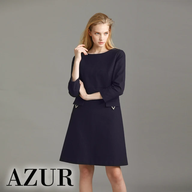 【AZUR】氣質傘狀修身素面洋裝-2色