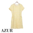 【AZUR】混織感收腰抽鬚短袖洋裝-2色