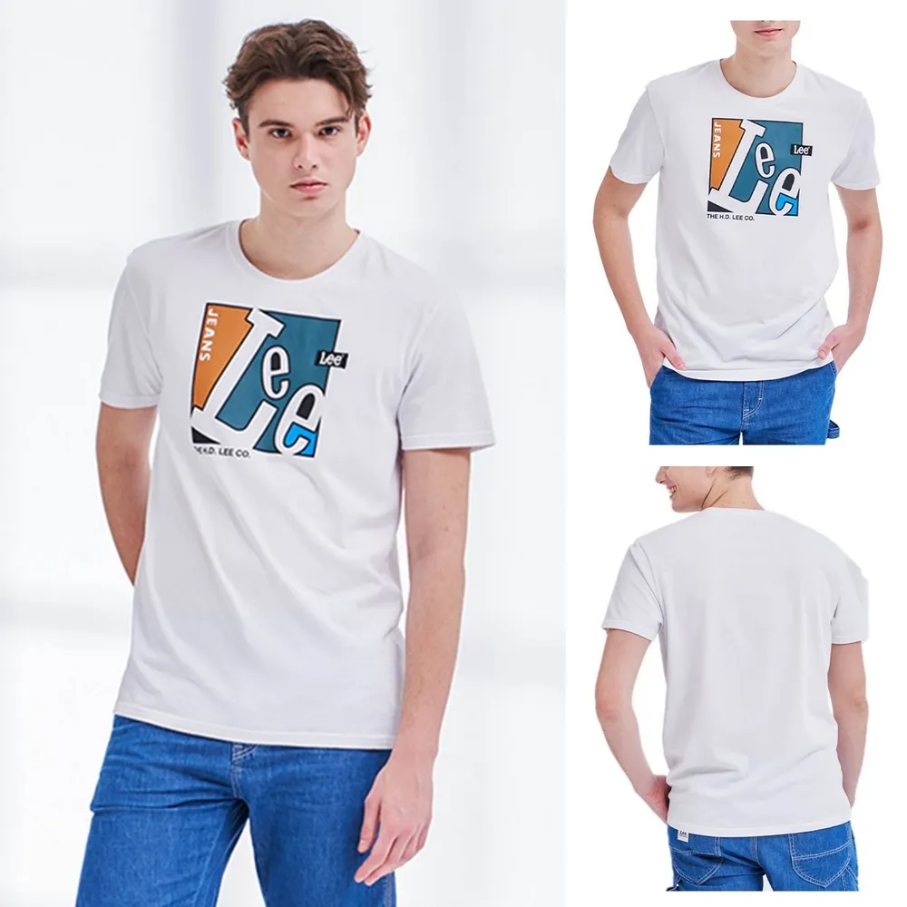 【Lee 官方旗艦】男裝 短袖T恤 / 方框設計 經典白 標準版型(LL210143K14)