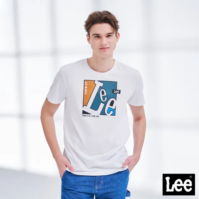 【Lee】出清品-男裝 短袖T恤 / 方框設計 經典白 標準版型(LL210143K14)