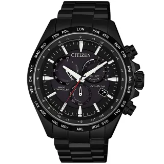 【CITIZEN 星辰】GENTS 光動能電波對時腕錶-黑45mm(CB5835-83E)