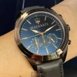 【MASERATI 瑪莎拉蒂】瑪莎拉蒂男女通用錶型號R8871612008(寶藍色錶面古銅色錶殼咖啡色真皮皮革錶帶款)