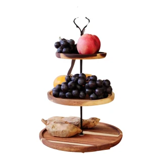 【May shop】相思木水果盤創意雙層木製三層點心盤