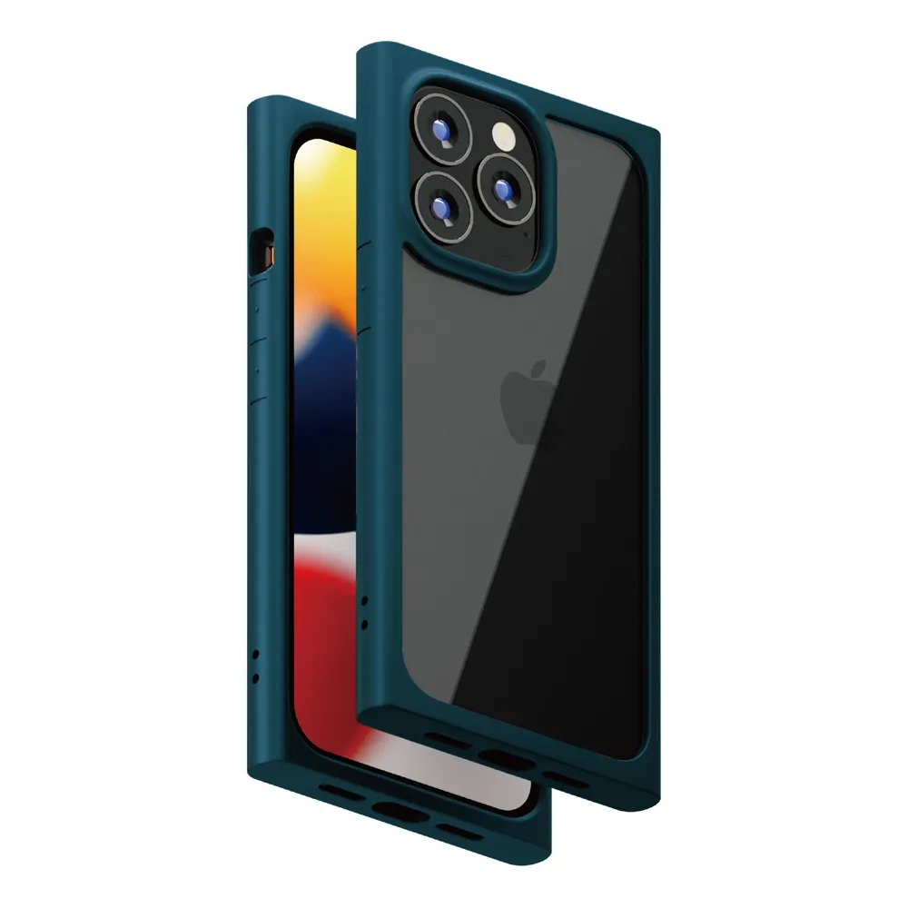 【iJacket】iPhone 13/13 Pro 6.1吋 軍規9H玻璃方邊手機殼(海軍藍)