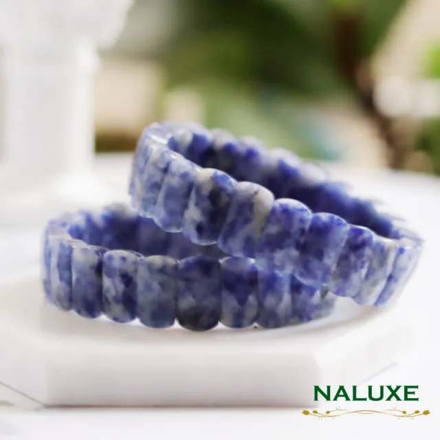 【Naluxe】青花瓷鑽切款藍紋石手鐲型手排(激發靈感、提升溝通能力、天然守護石)