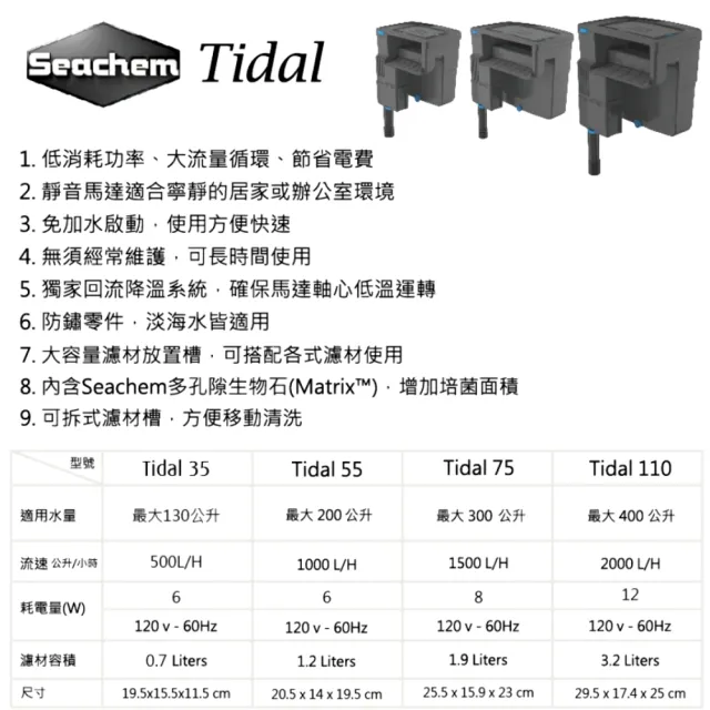 【Seachem 西肯】SICCE希捷 Tidal 75 多功能除油膜強迫外掛過濾器(1500L/H 適用水量300公升)