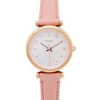 【FOSSIL】真愛款珍珠貝錶盤皮革錶帶手錶-珍珠貝面X粉色/28mm(ES5064)