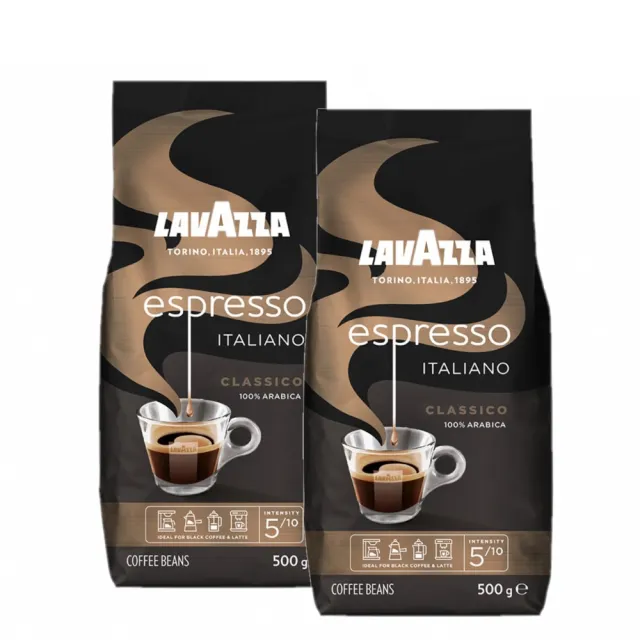 【LAVAZZA】黑牌Espresso中烘焙咖啡豆x2包組(500g/包)