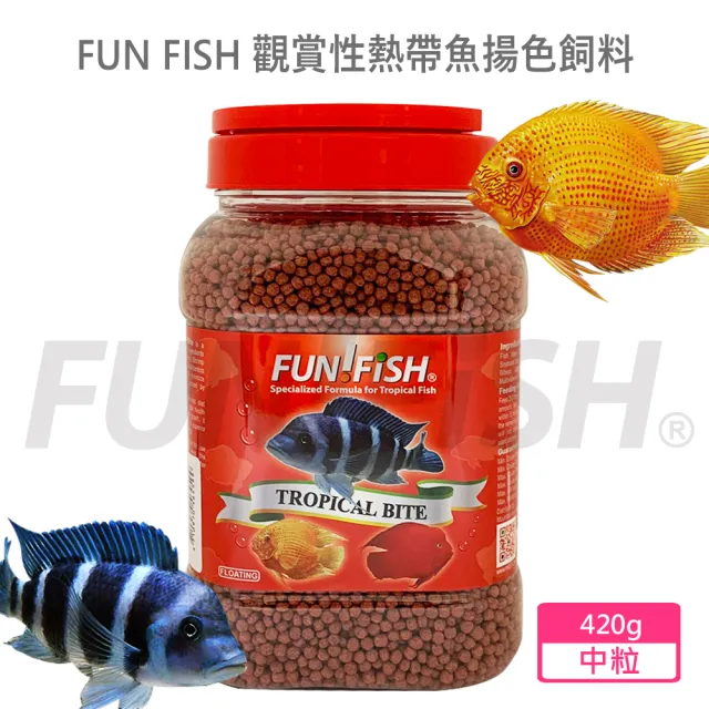 【FUN FISH 養魚趣】觀賞性熱帶魚揚色飼料 中粒420g(適合金魚及一般熱帶魚類食用)