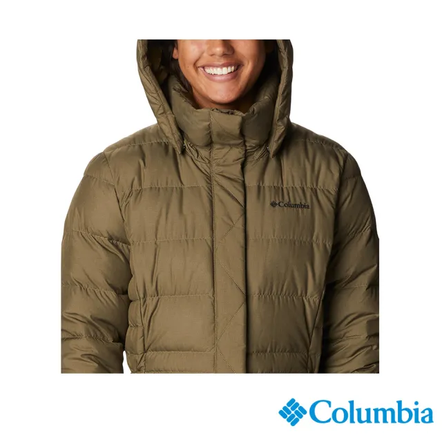 【Columbia 哥倫比亞 官方旗艦】女款-金鋁點極暖600羽絨長版外套-橄欖綠(UWR51090OL  / 金鋁點極暖 .羽絨)