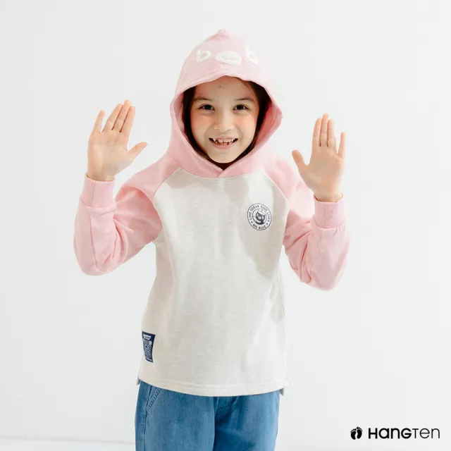 【Hang Ten】童裝-Big Blue環保再生紗刺繡連帽T恤(淺粉)
