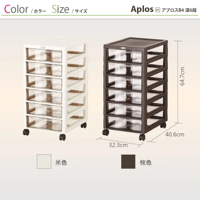 【JEJ ASTAGE】日本JEJ APLOS B4系列 文件小物收納櫃深型6抽 米色 附輪