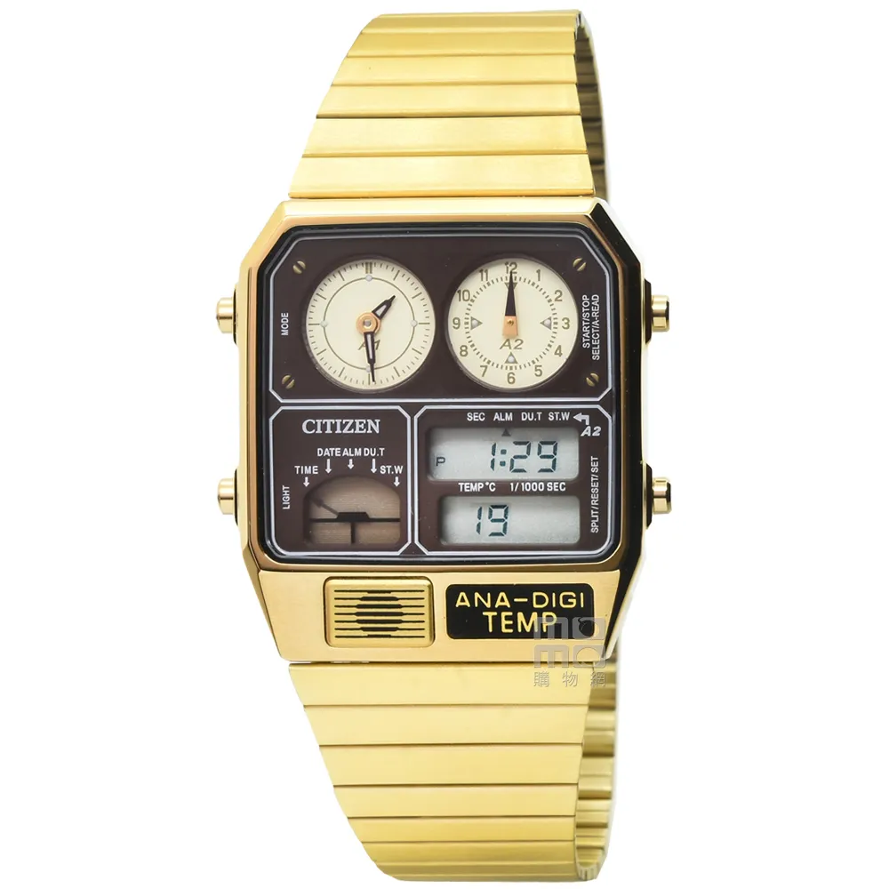 【CITIZEN 星辰】星辰復古80年代雙顯腕錶-金(JG2103-72X)