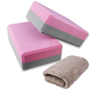 【Yenzch】雙色瑜珈磚/50D 高密度/2入  RM-11140/台灣製(粉紅+淺灰《送攜帶型小方巾》)