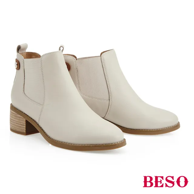 【A.S.O 阿瘦集團】BESO 柔軟牛皮百搭鬆緊帶直套中跟靴(米)