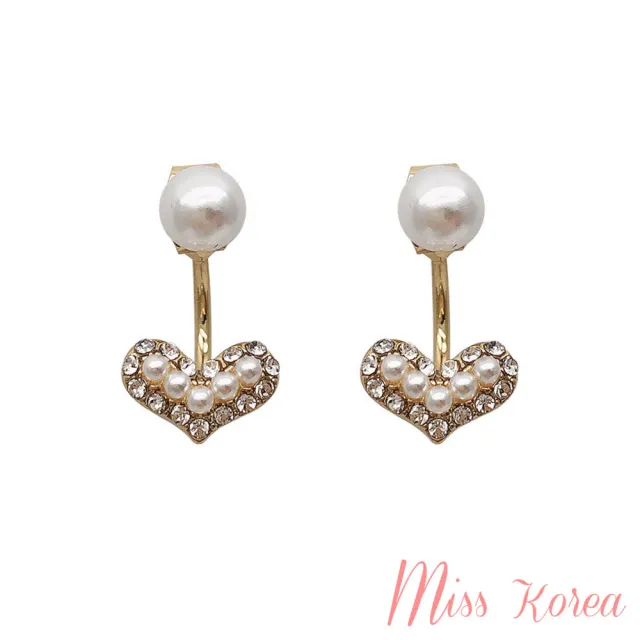 【MISS KOREA】韓國設計925銀針美鑽小桃心氣質珍珠耳環