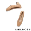 【MELROSE】極簡氣質純色抓皺全真皮方頭高跟鞋(米)