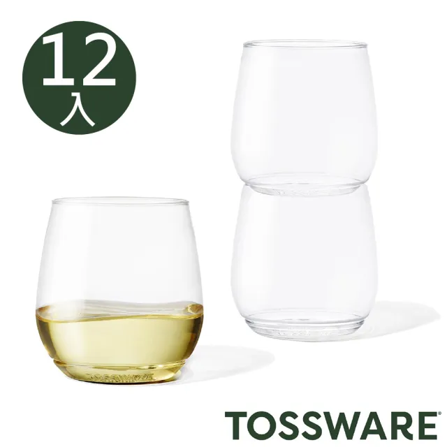 【TOSSWARE】12入組-可疊O杯12oz(紅酒杯 白酒杯 威士忌杯 防摔杯 無梗杯 塑膠酒杯)