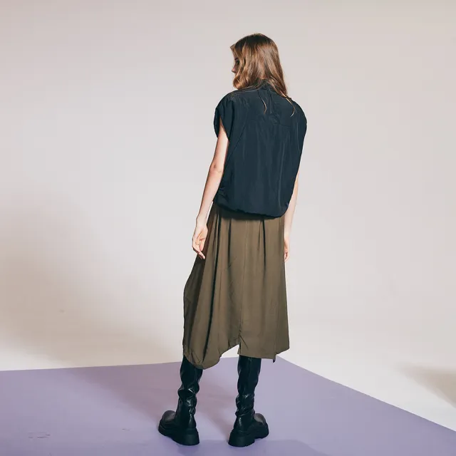 【ICHE 衣哲】Cop.Copine 法國原裝進口抽繩造型長裙-軍綠