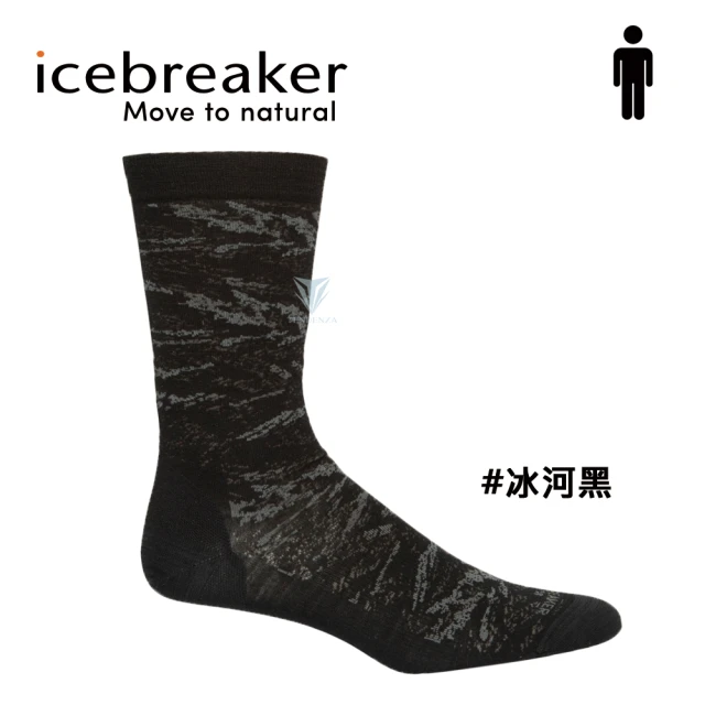 【Icebreaker】男 中筒細針織都會休閒襪-冰河黑 IB105301(羊毛襪/休閒襪/美麗諾羊毛)
