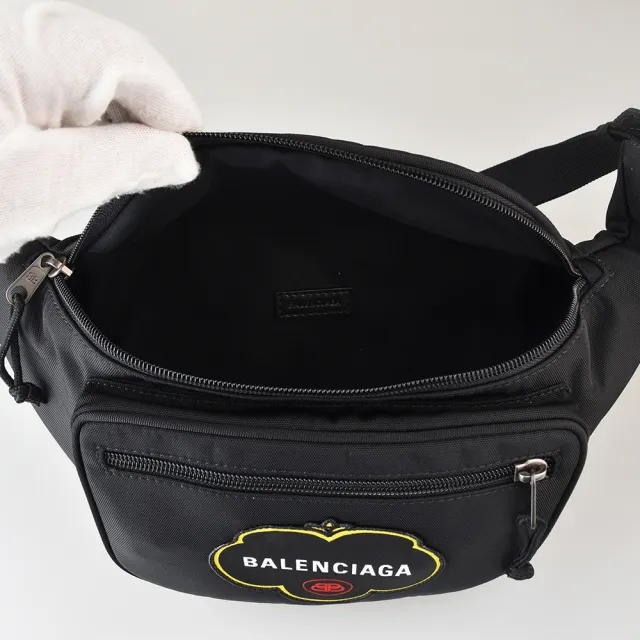 【Balenciaga 巴黎世家】BALENCIAGA FUNNY字母LOGO尼龍雙層拉鍊胸腰包(黑)