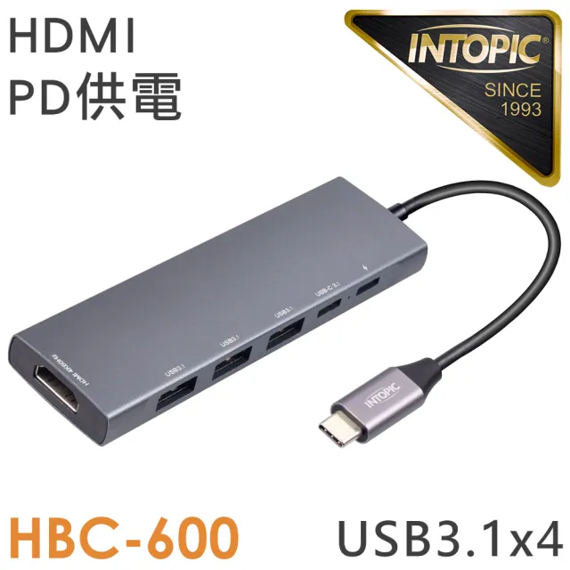 【INTOPIC】HBC-600 6合一 TypeC HUB集線器(USB3.1/4K60/PD供電)