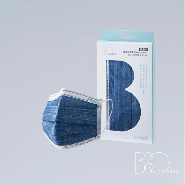 【BioMask保盾】醫療口罩-未滅菌-丹寧白邊-成人用-10片/盒(醫療級、雙鋼印、台灣製造)