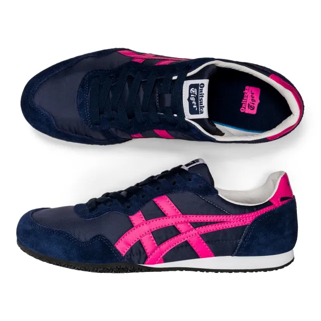 【Onitsuka Tiger】鬼塚虎 官方旗艦店 SERRANO 休閒鞋 藍底桃紅邊(1183B400-402)