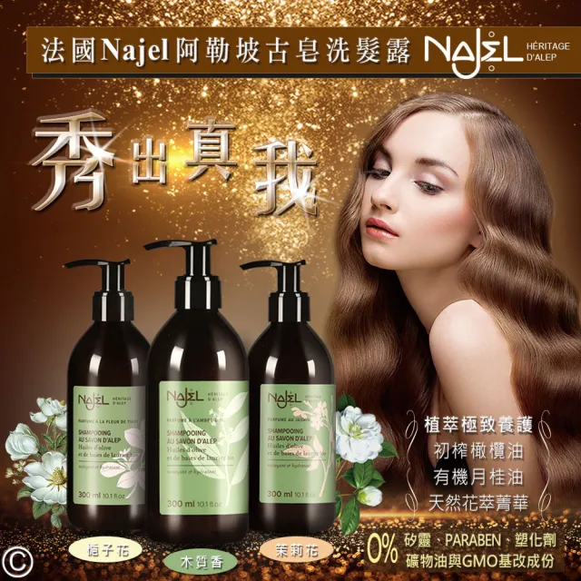 【法國NAJEL阿勒坡】古皂液頭皮洗髮精300ml4入(加碼贈市價$1960多功能智能電熱整髮器)
