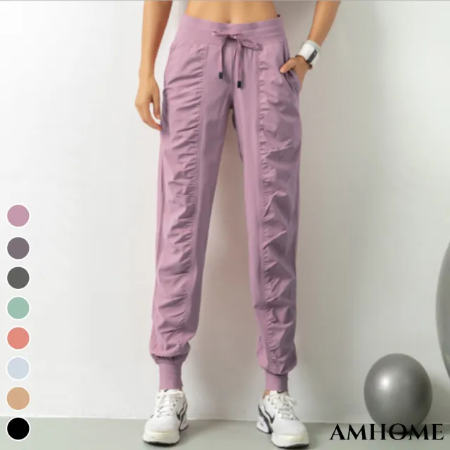 【Amhome】九分口袋抓皺寬鬆束腳運動褲#109939現貨+預購(8色)