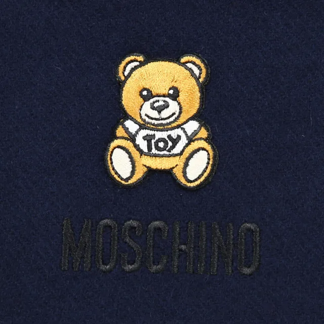 【MOSCHINO】刺繡泰迪熊純羊毛流蘇圍巾(013 海軍藍)