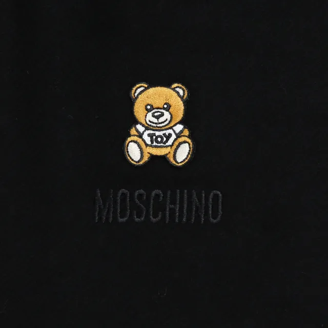 【MOSCHINO】刺繡泰迪熊純羊毛流蘇圍巾(016 黑色)