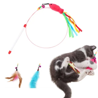 【易堆寵物】彈性鋼絲逗貓棒 Ｘ５支－（共５款－不挑色） 貓咪玩具 貓玩具 小魚 長尾(I002O07)
