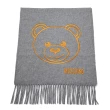 【MOSCHINO】泰迪熊臉純羊毛寬版流蘇圍巾(014 灰色)