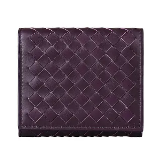 【BOTTEGA VENETA 寶緹嘉】BV BOTTEGA VENETA經典編織設計4卡羊皮扣式三摺短夾(酒紅)