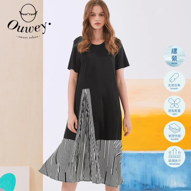 【OUWEY 歐薇】摩登時尚線條層次造型連身裙3212167044(黑)