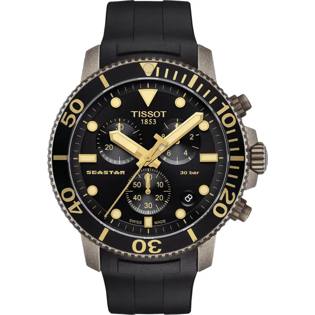 【TISSOT 天梭】水鬼 Seastar 1000 海洋之星300米潛水三眼計時手錶 送行動電源 畢業禮物(T1204173705101)