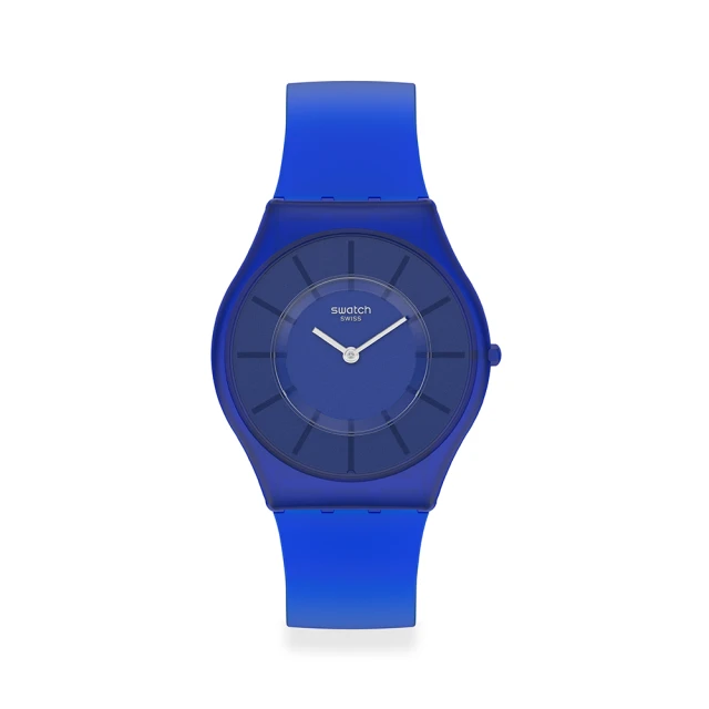 【SWATCH】SKIN超薄系列DEEP ACQUA深海藍 手錶 瑞士錶 錶(34mm)