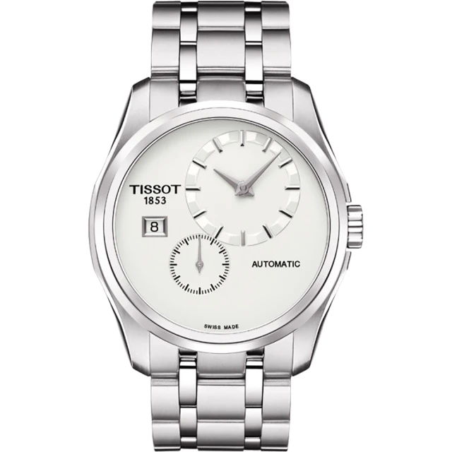 【TISSOT 天梭】Couturier 建構師偏心系列機械錶-銀/39mm 送行動電源 畢業禮物(T0354281103100)