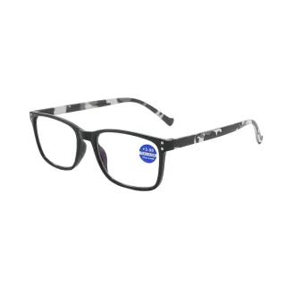【MEGASOL】抗UV400濾藍光時尚男女仕中性老花眼鏡大框手機眼鏡(米釘印花矩方框-828)