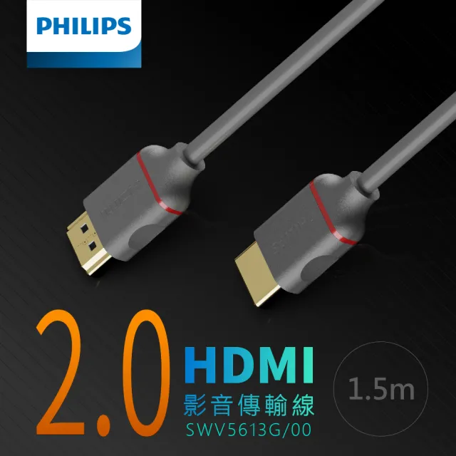 【Philips 飛利浦】HDMI 2.0 公對公 1.5m 4K60Hz 影音傳輸線(SWV5613G)