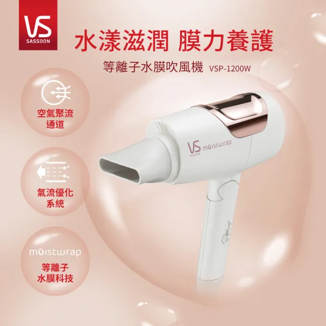【VS 沙宣】等離子水膜國際電壓摺疊吹風機-白(VSP-1200W)