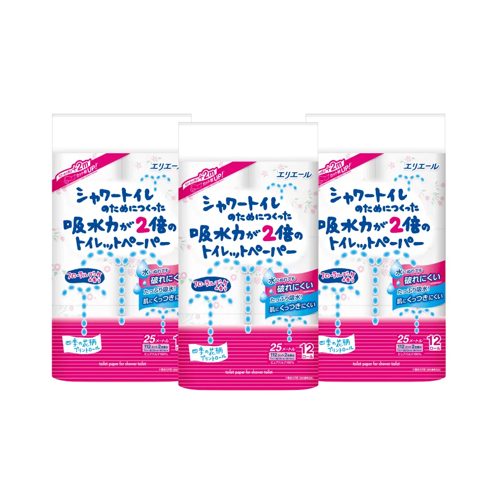 【日本大王】elleair溫水洗淨便座專用衛生紙12捲/串_花香(3串組)