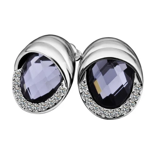【Aphrodite 愛芙晶鑽】橢圓蛋型紫水晶造型鑲鑽耳環(白金色)