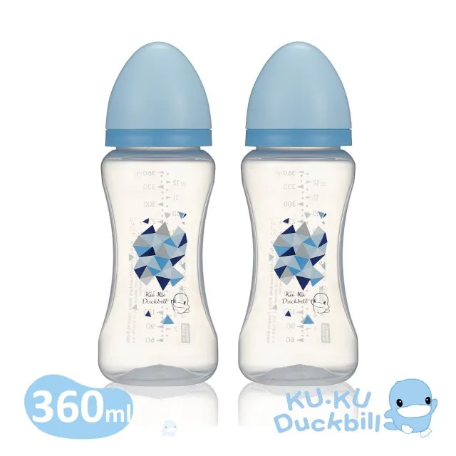 【KU.KU. 酷咕鴨】幾何視界PP寬口奶瓶360ml二入組(藍/粉)