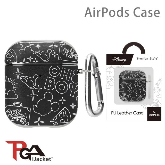 【iJacket】AirPods 1/2代 迪士尼 箔押皮革 質感保護殼(米奇黑)