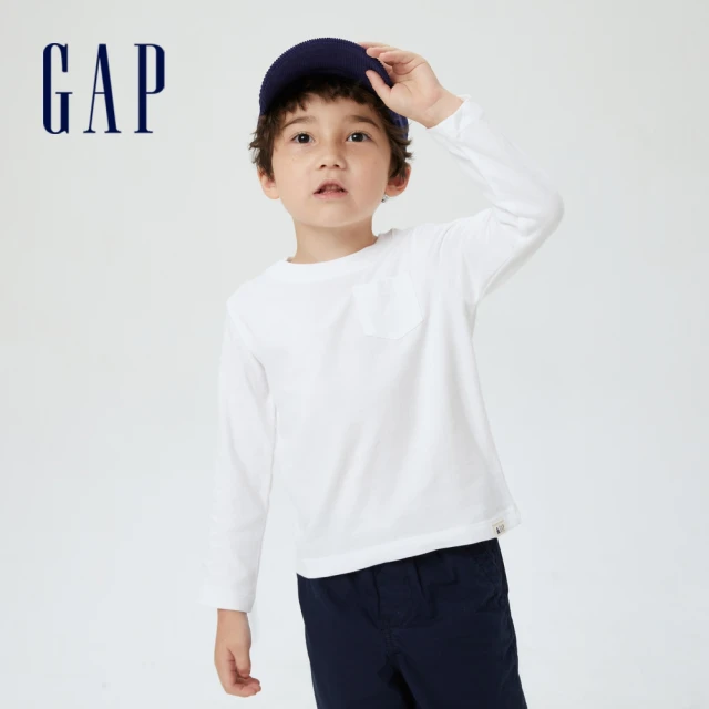 【GAP】男幼童裝 純棉長袖T恤 布萊納系列-白色(669934)